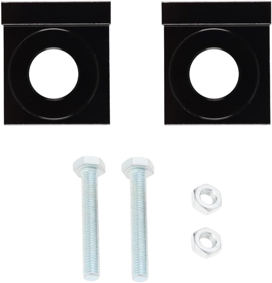 Set van 2 motorfietskettingspanners met een gatdiameter van 15 mm en kettingspanners voor mountainbikes. Geschikt voor 50cc, 70cc, 90cc, 110cc en 125cc (zwart).