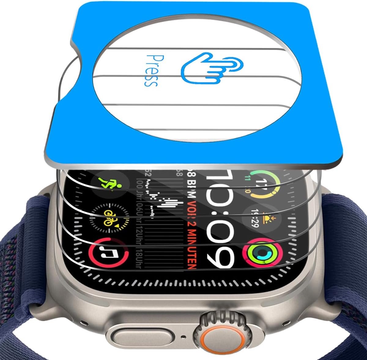 4 displaybeschermfolies voor Apple Watch Ultra 3/2/1, 49 mm, gehard glas, aanraakgevoelig, krasbestendig, volledig gehard glas voor Apple Watch Ultra 3/2/1, 49 mm