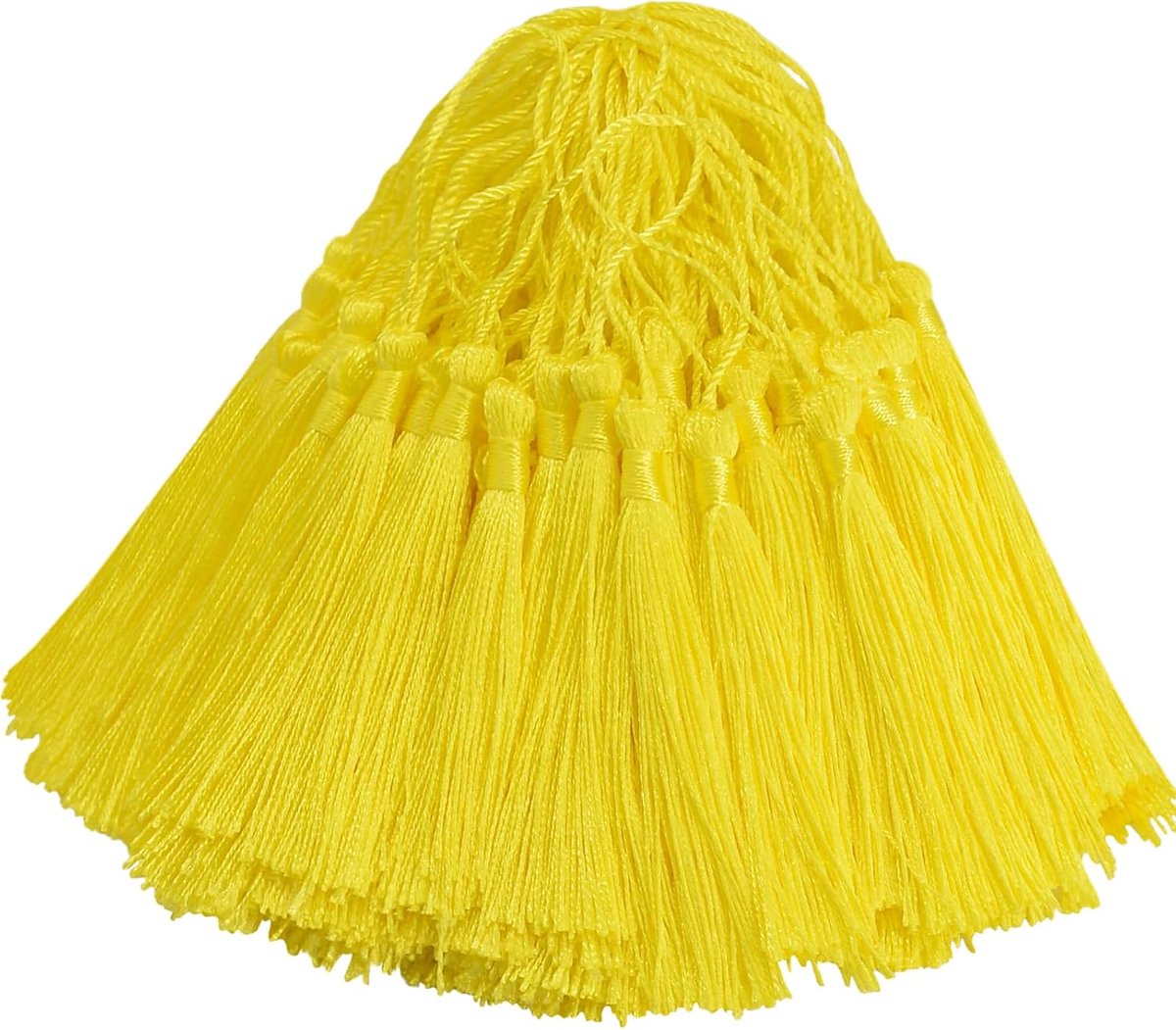 100 stuks mini zijdeachtige kwasthangers, handgemaakt, hangend, knutselen, cadeau voor doe-het-zelf bladwijzers, sieraden maken, tas, sleutelhanger, decoratie, slinger en feestaccessoires (geel)