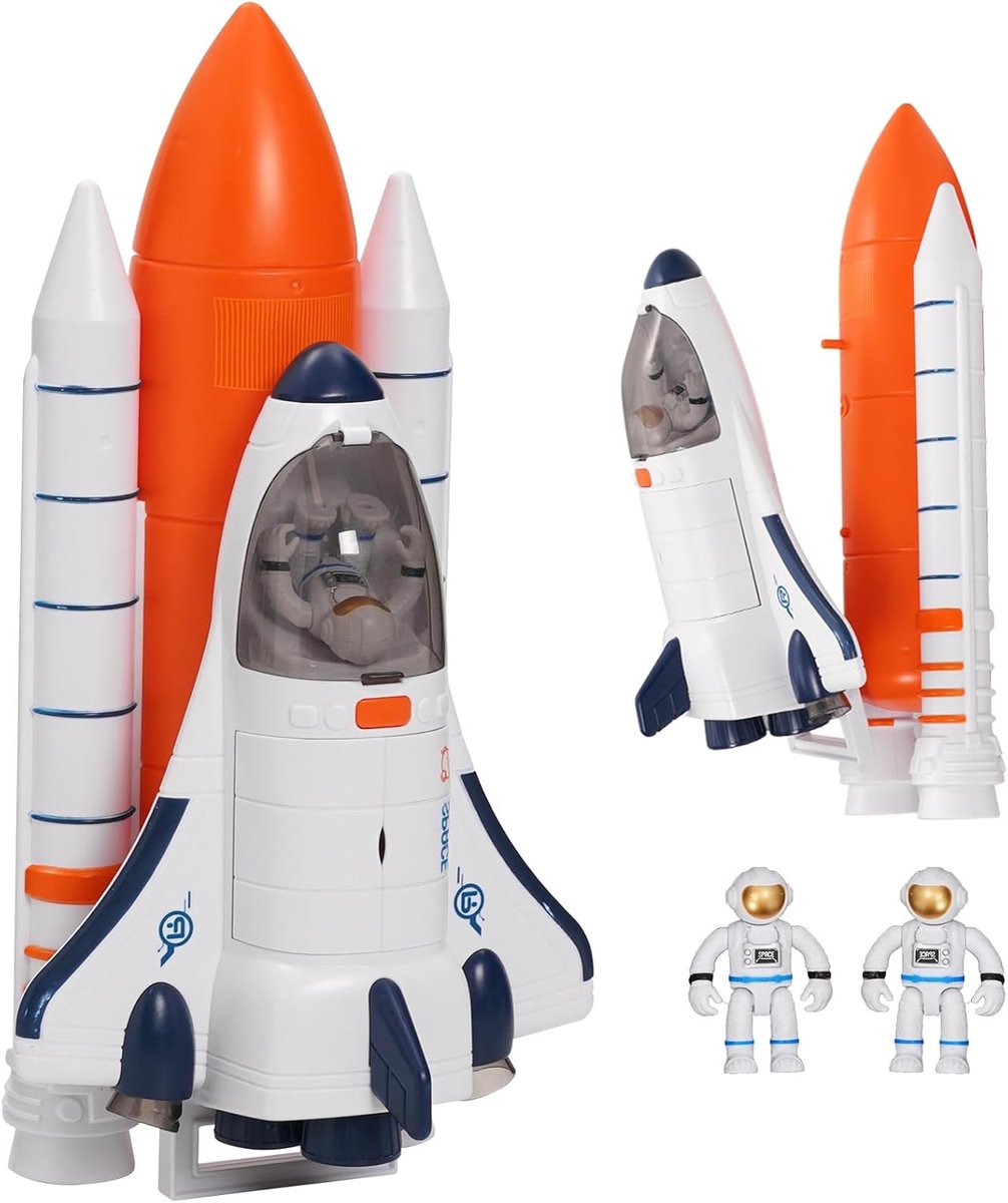 Shuttle speelgoed, raketspeelgoed voor kinderen, met geluid en licht, 2 astronauten, ruimtespeelgoed voor jongens en meisjes