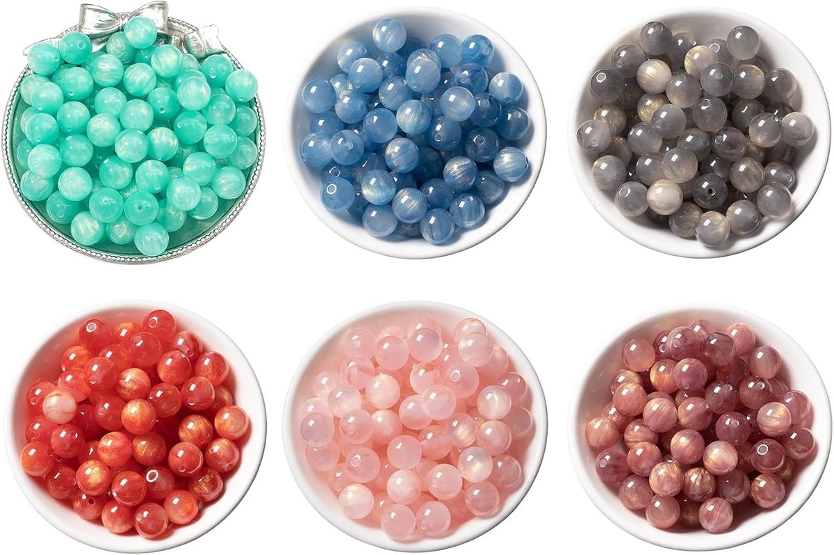 Kralen, 8 mm, 120 stuks, rond, voor halskettingen, armbanden, 6 kleuren, gemengde ronde glazen kralen voor het maken van sieraden