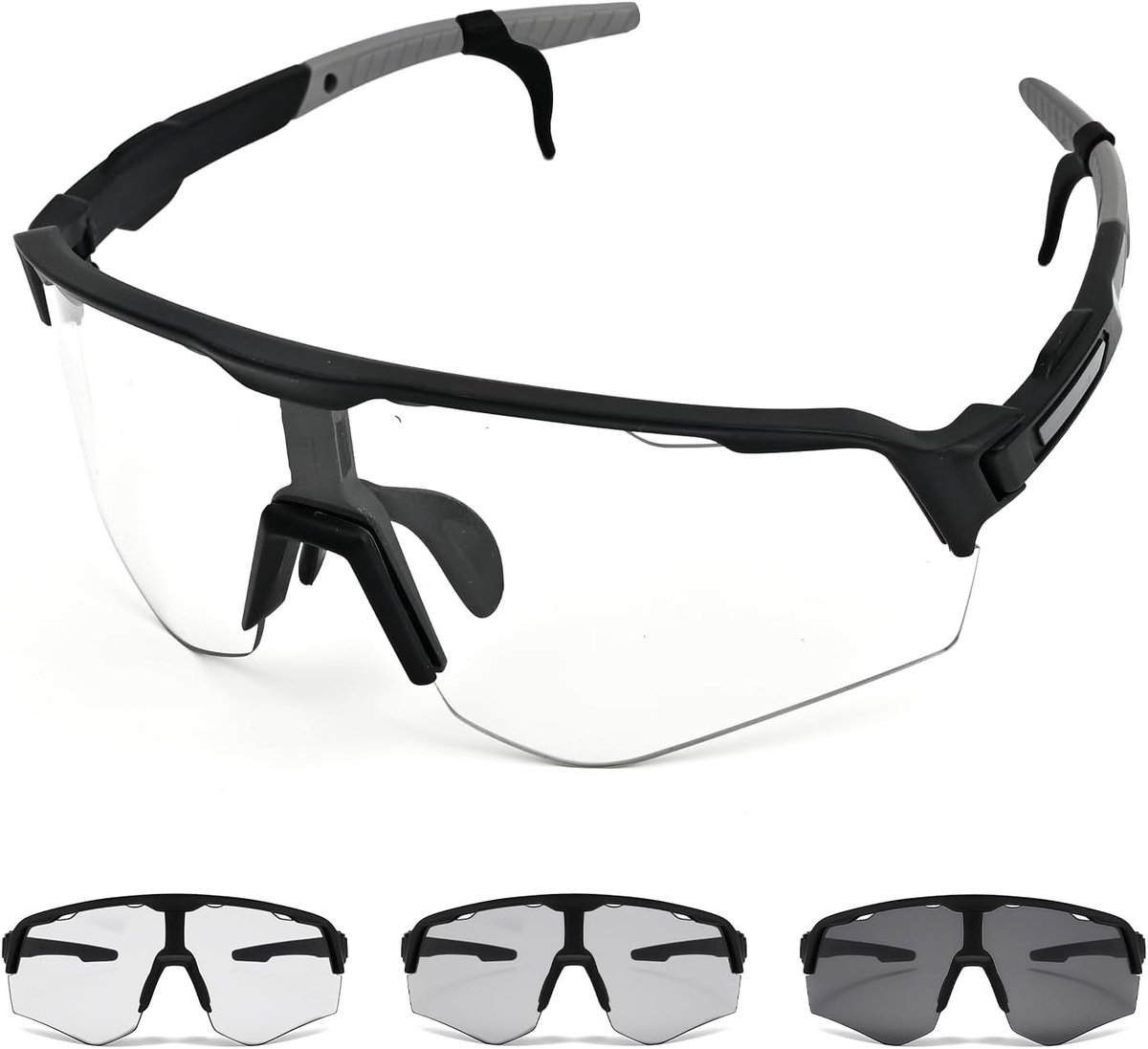 Photochromische Fietsbril, UV400 Zonnebril met Adaptieve Tint, Helder Zicht, Lichtgewicht 31 g, PC Frame en TAC Lenzen voor Mountainbiken, Fiets en Outdoor Sporten