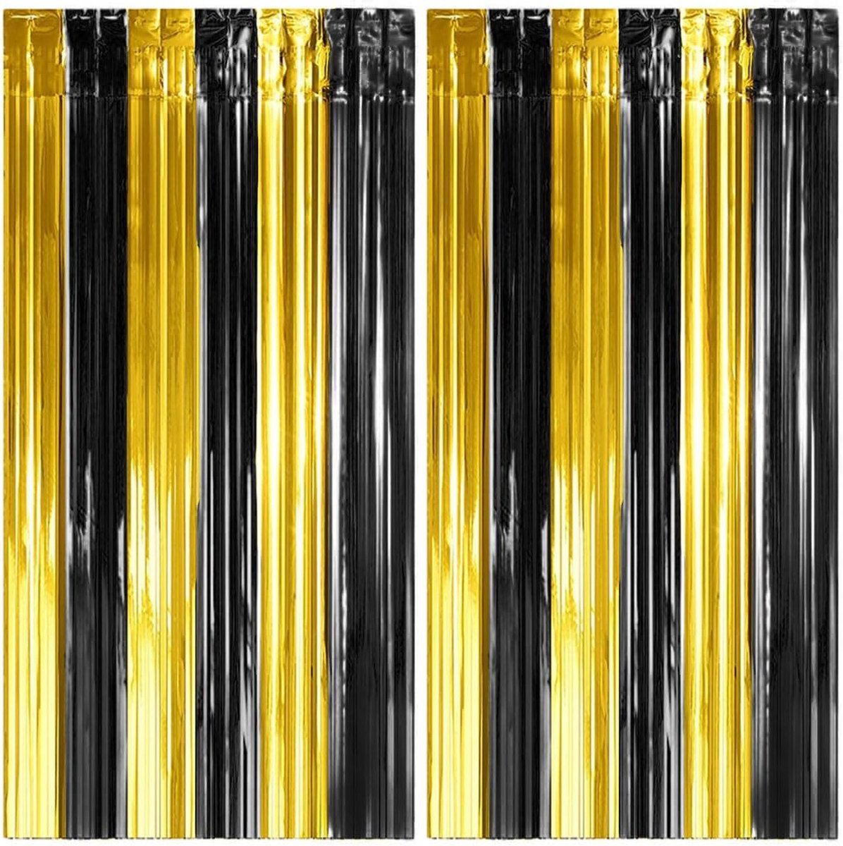 2 Lametta Metalen Gordijnen Goud Zwart, Folie Gordijn, Achtergrond Ringgordijnen voor Verjaardag, Partij, Bruiloft. Decoratie Gouden Zwart