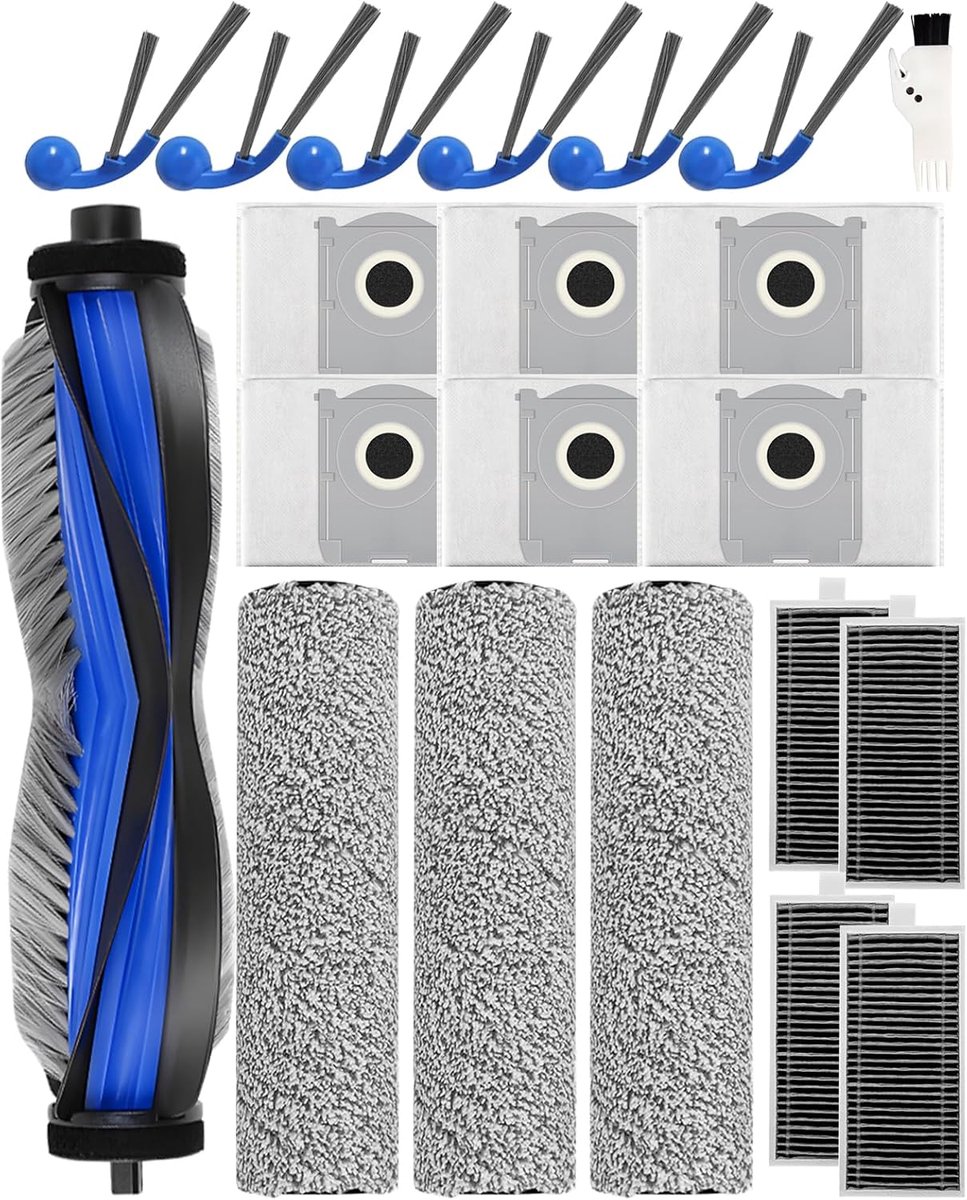 21-delige Vervangende Onderdelen Kit Compatible with ECOVACS DEEBOT T80 OMNI Robot Vacuum - Accessoire Set met 1 Hoofdborstel, 3 Dweilborstelrollen, 4 Filters, 6 Stofzakken, 6 Zijborstels