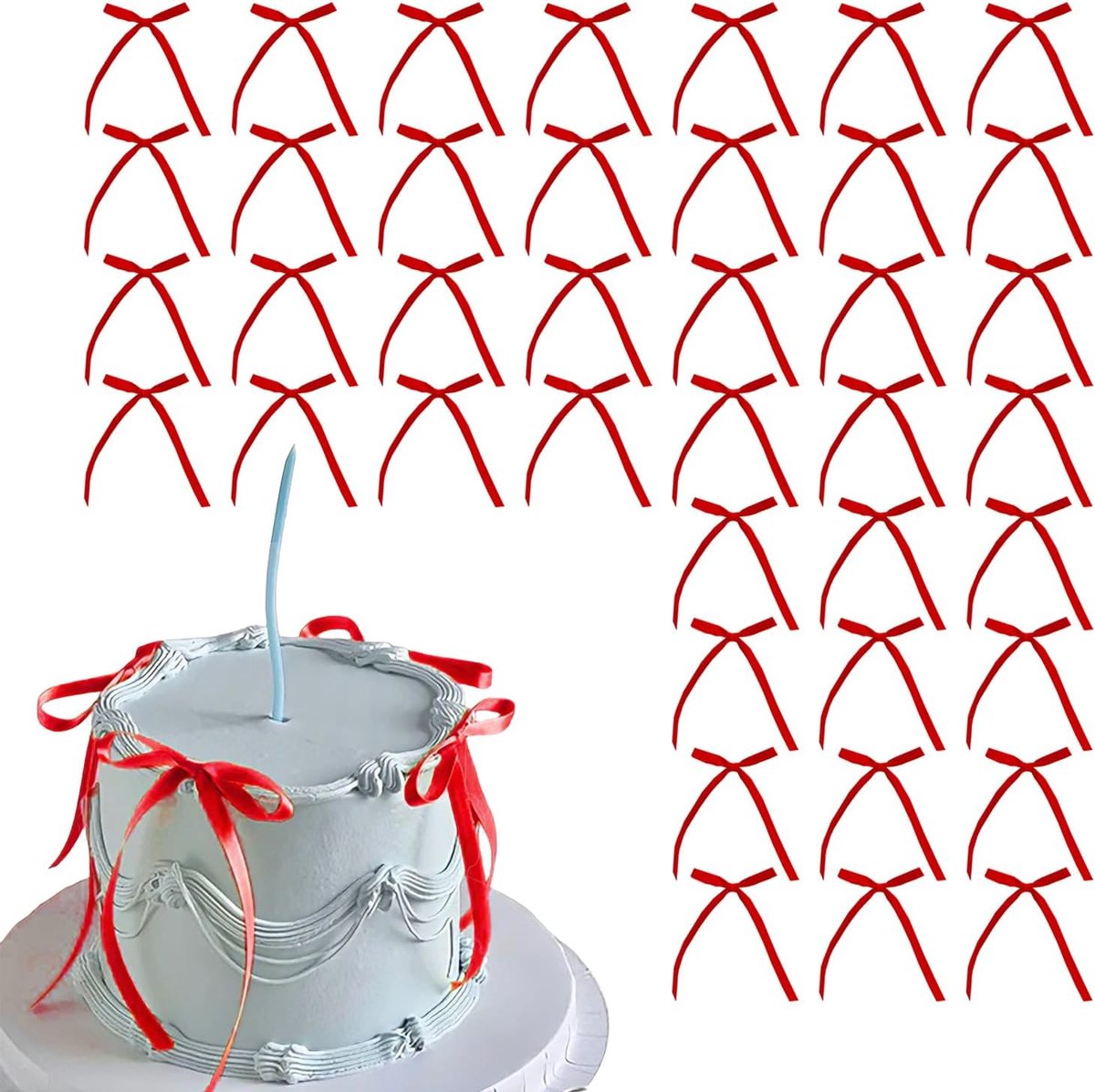 40 stuks rode strikjes taart toppers, rode linten voor taartdecoratie, babyshower, verjaardag, bruiloft, jubileum, feestje