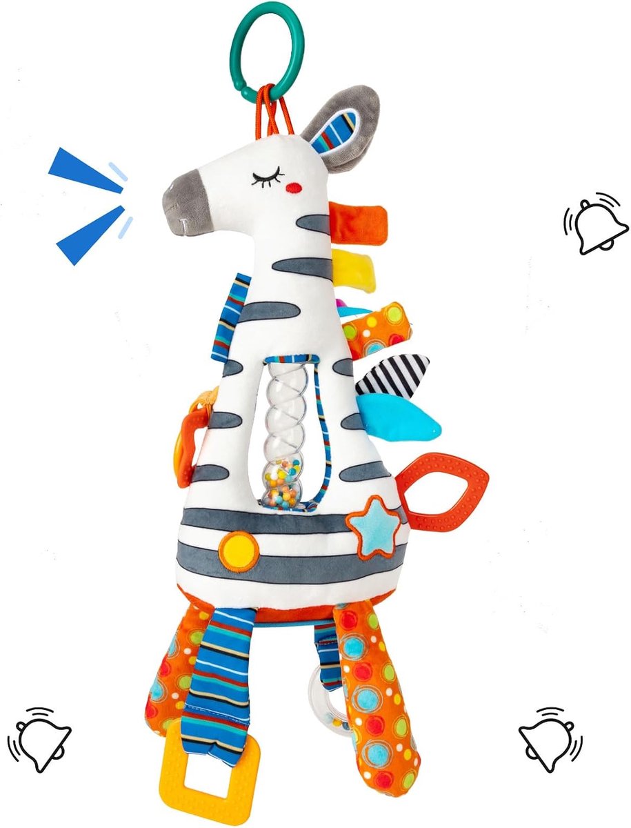 Speelgoed voor kinderwagens voor pasgeborenen, sensorische Montessori-spelletjes voor kinderwagen, 0 3 6 9 maanden, met rammelaar, spiegel, bijtring, pasgeborenen, pluche, cadeau voor