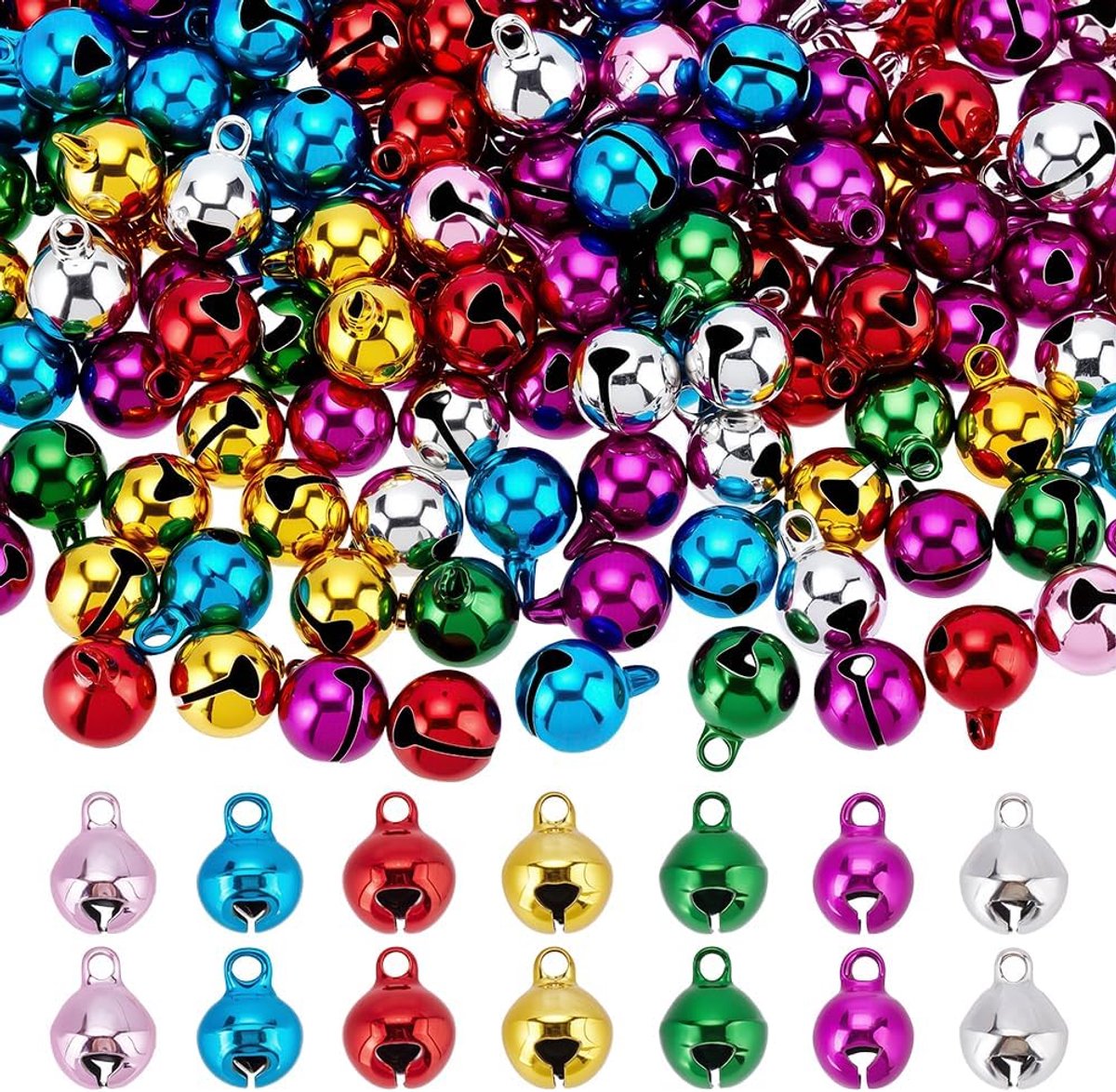 200 stuks Jingle Bells kleurrijke mini kerstklokken 3/10 inch bulk ronde ambachtelijke bel voor Kerstmis Halloween huis huisdier decoratie party gunst