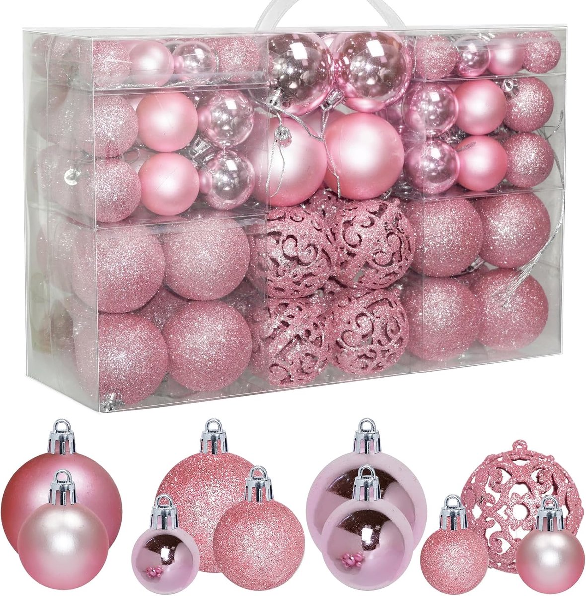 Kerstballen, Kerstboom Ballen Set, Decoratieve Hangende Ballen 3/4/6cm, Geschikt voor Xmas, Ramen, Kerstkransen, Kerstdecoraties Ornamenten, Roze