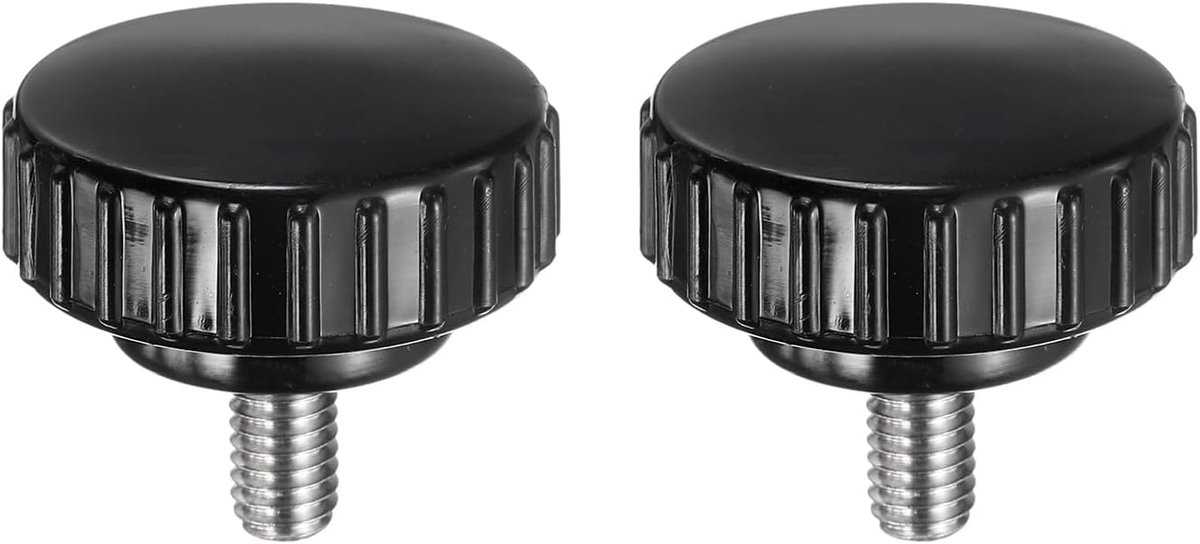 2 stuks gekartelde spanknoppen M6 x 12 mm metrisch 304 roestvrij staal schroefdraadschroef op type 30 mm kunststof ronde kop draadbout knoppen zwart