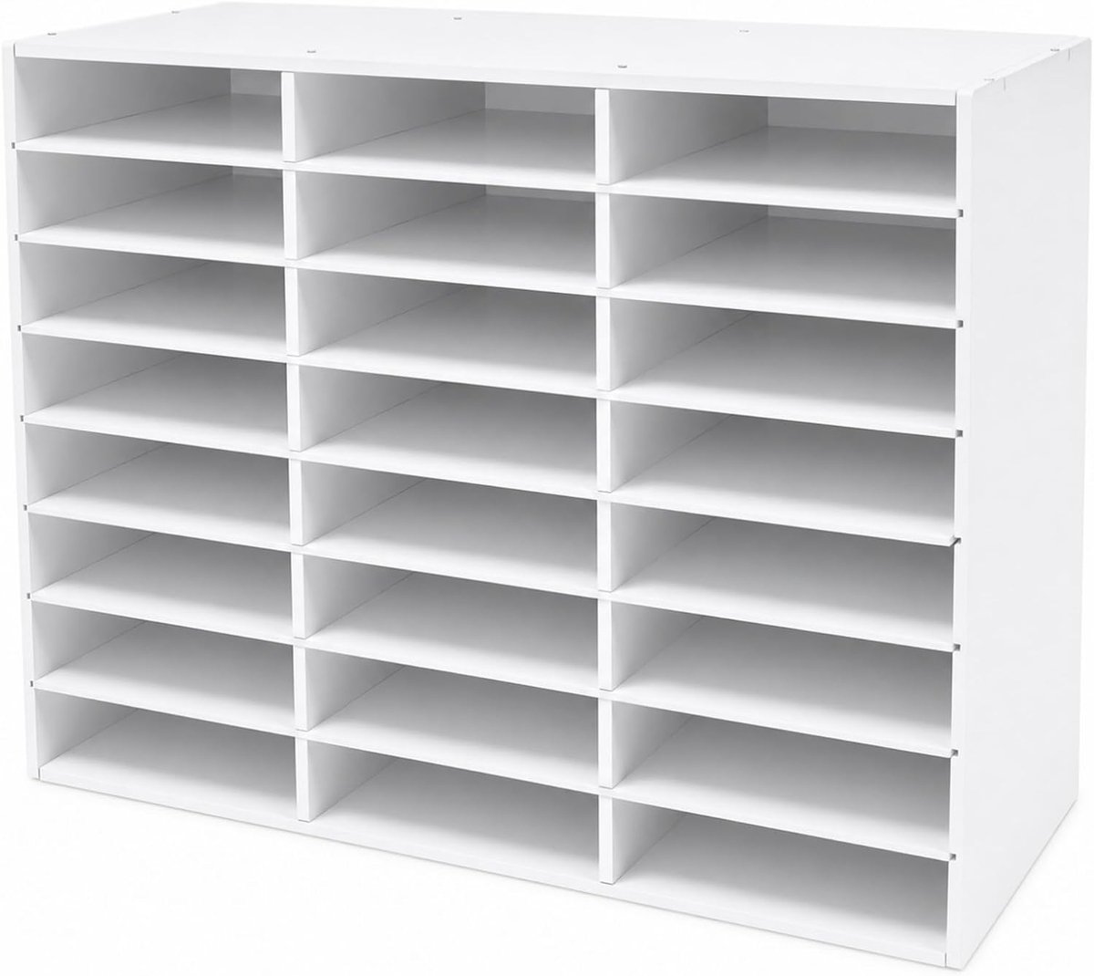24 vakken, MDF, documentenhouder, brievenbak, A4, bureauhouder, tijdschriftenhouder, kantooropslag voor documenten, post, enveloppen, tijdschriften, 73,7 x 30,2 x 59,6 cm, wit