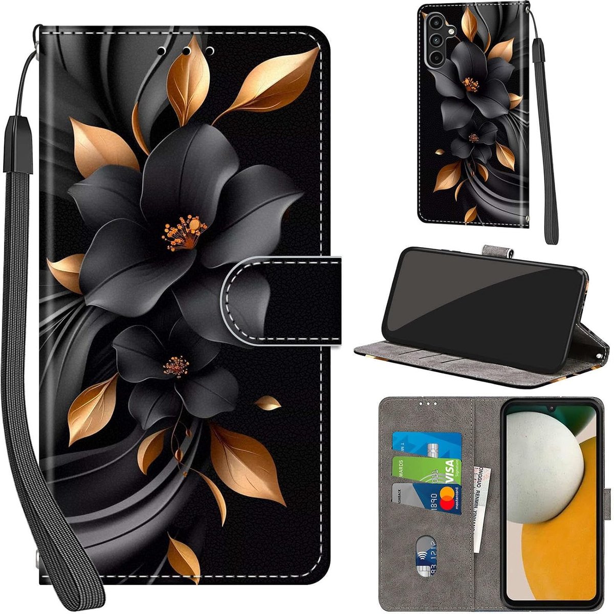 Portemonnee Telefoonhoes voor Samsung Galaxy A15 4G/5G Bloemen | Premium Leren Inklapbaar, Meerdere kaartvakken & Verstelbare standfunctie, Magneet Beschermhoes voor Samsung A15