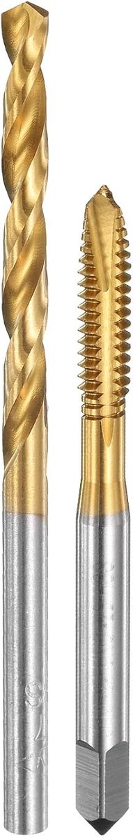 Boor en draadsnijset, 1 stuk 3/16 24 UNC spiraalpunt schroefdraadsnijschroef en 1 stuks 3,7 mm spiraalboor, titanium gecoat HSS 6542 draadsnijgereedschapsset