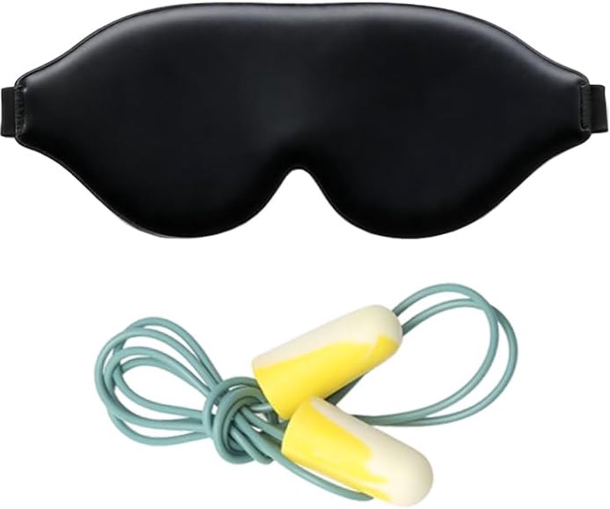 nachtmasker met volledige lichtblokkering, huidvriendelijke slaapbril met oordopjes, reisaccessoire om te slapen, dutten en mediation, zwart