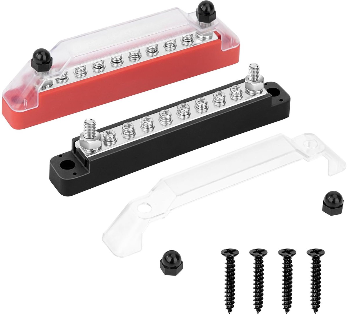 Energieverdelingsblok 12V-48V 150A elektrische klemlijst met 8 x M4 klembouten voor batterijaansluiting voor auto boot 2 stuks rood en zwart