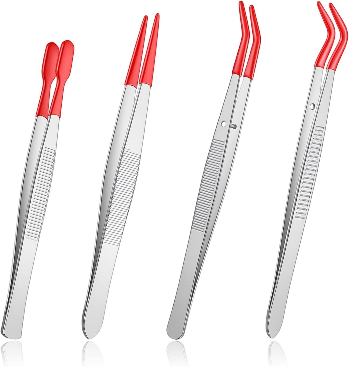 4 stuks pincet met rubberen tips rubber lang gebogen en rechte platte punt lang gebogen pincet PVC gecoate precisie pincet voor stempels munten sieraden ambachten industrieel elektronisch lab