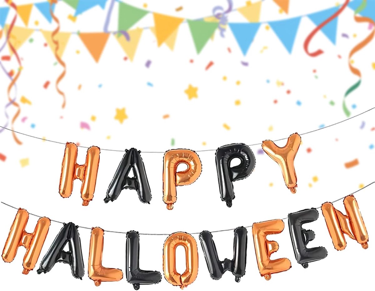 Happy Halloween Letter Ballonnen 16 Inch – Aluminium Folie Banner Zwart en Oranje – Decoratie voor Halloween Feest en Thema Evenement