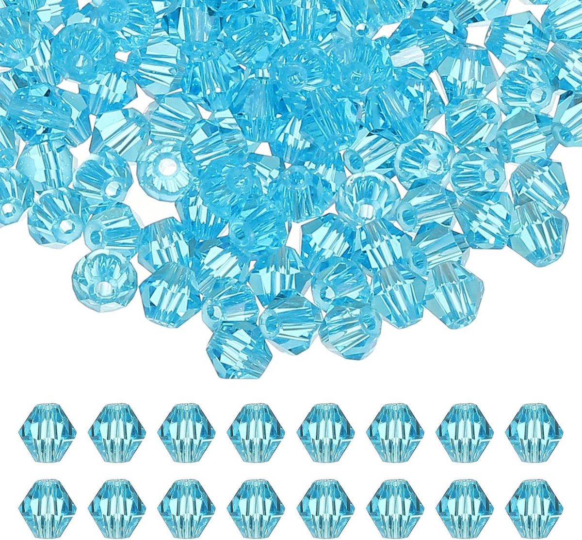 Kralen, 200 stuks glazen facetgeslepen bicone kralen, losse afstandskralen voor sieraden maken, armband, ketting, oorbellen, windgong ambacht, hemelsblauw