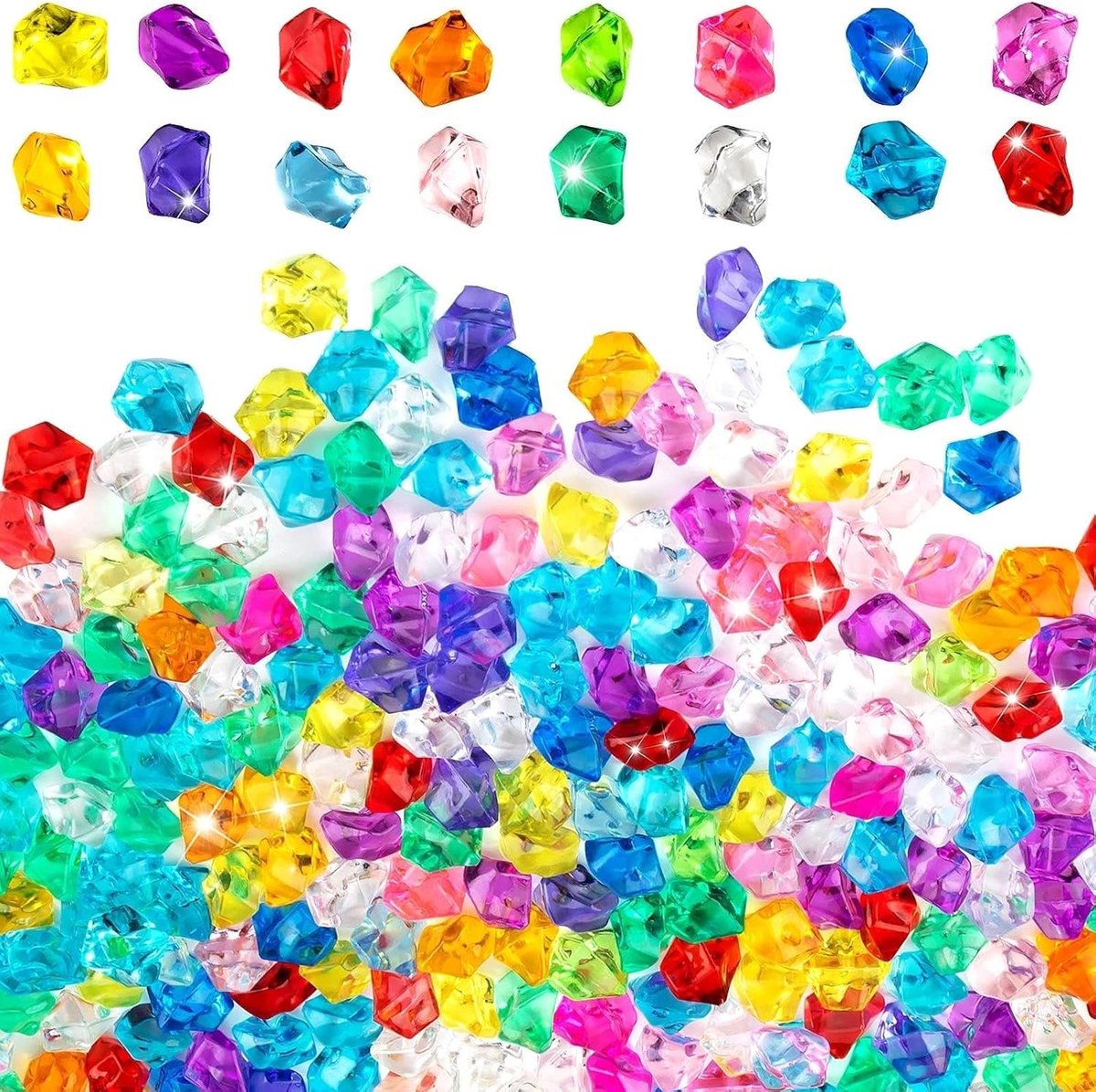 Kristallen stenen 1000 stuks diamanten voor kinderen, kunststof edelstenen voor kinderen, kleurrijke kristallen stenen in gemengde kleuren, voor bruiloften, feesten, feestdagen, podiumfoto's