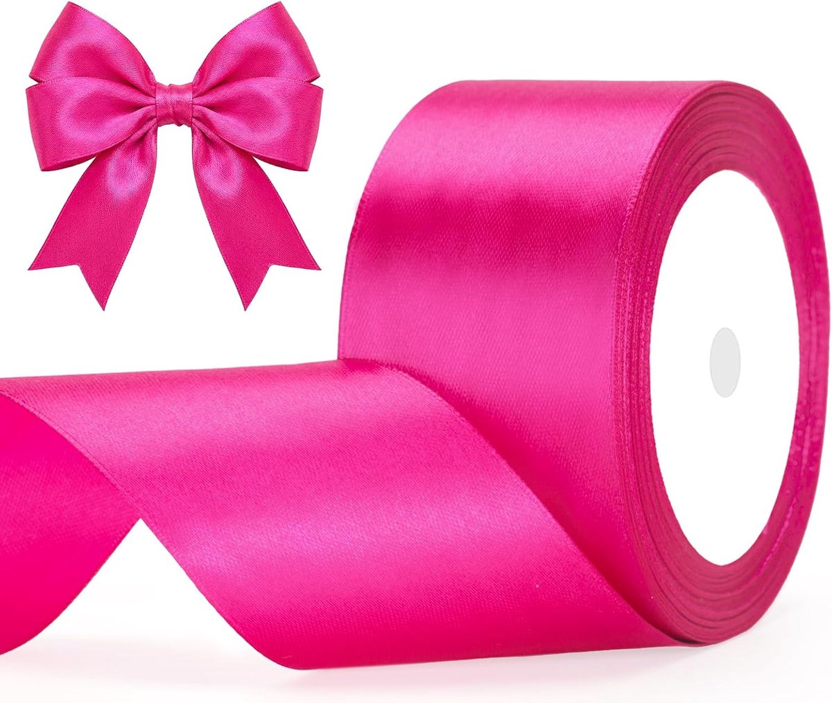 Warm roze satijnen lint 50 mm: decoratief cadeaulint, 22 m lint om te knutselen, decoratielint voor geschenkverpakking, decoratie