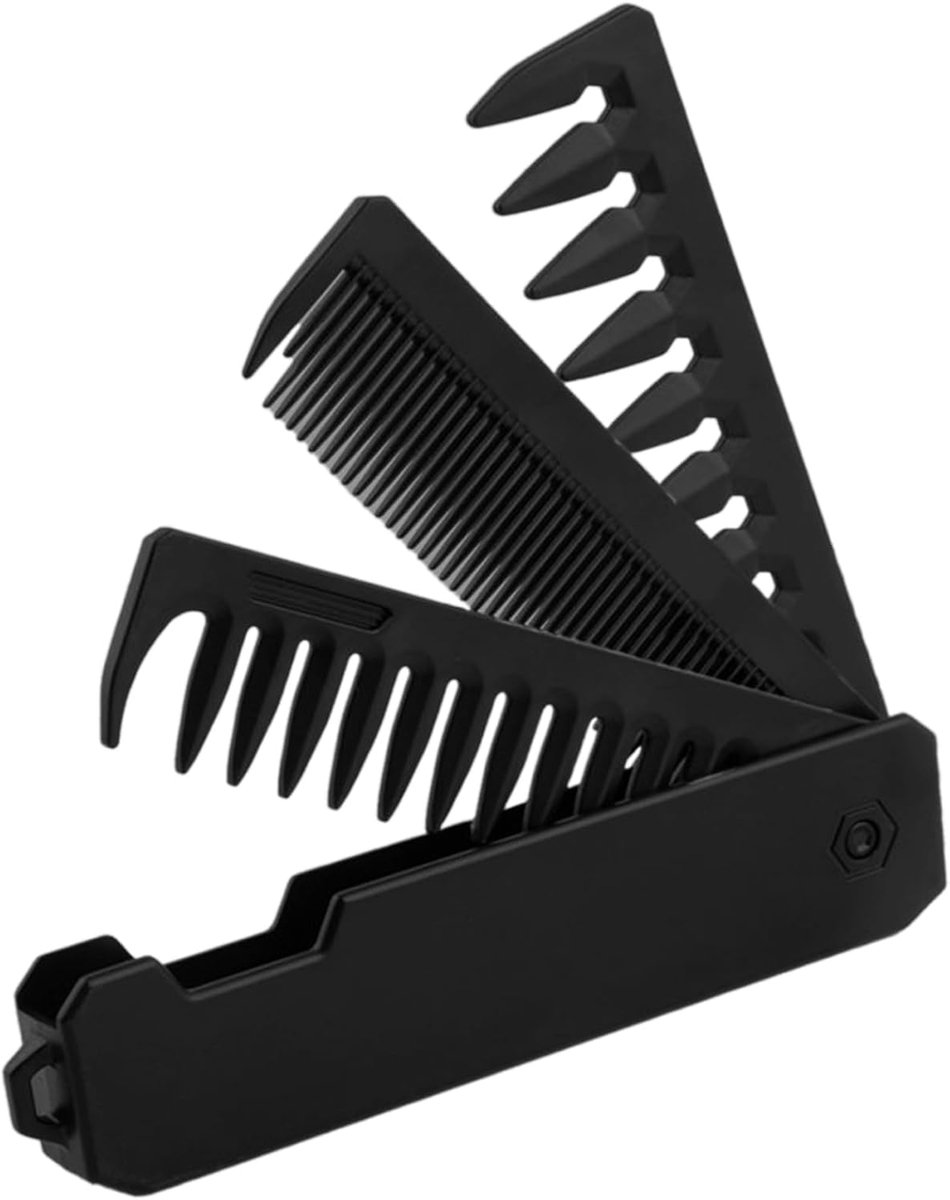 Klapkam voor heren, 3-in-1 haarkam voor mannen, baardkam, zakkam voor dagelijkse haarverzorging en baardstyling