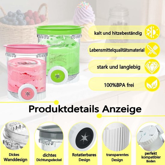 4 containers 480 ml ijscontainers voor Ninja Creami NC701 & NC700 serie ijsmachines - BPA-vrij, vaatwasmachinebestendige ijsmachine-accessoires (pak van 4 met kleurrijke lepels) — afbeelding 2