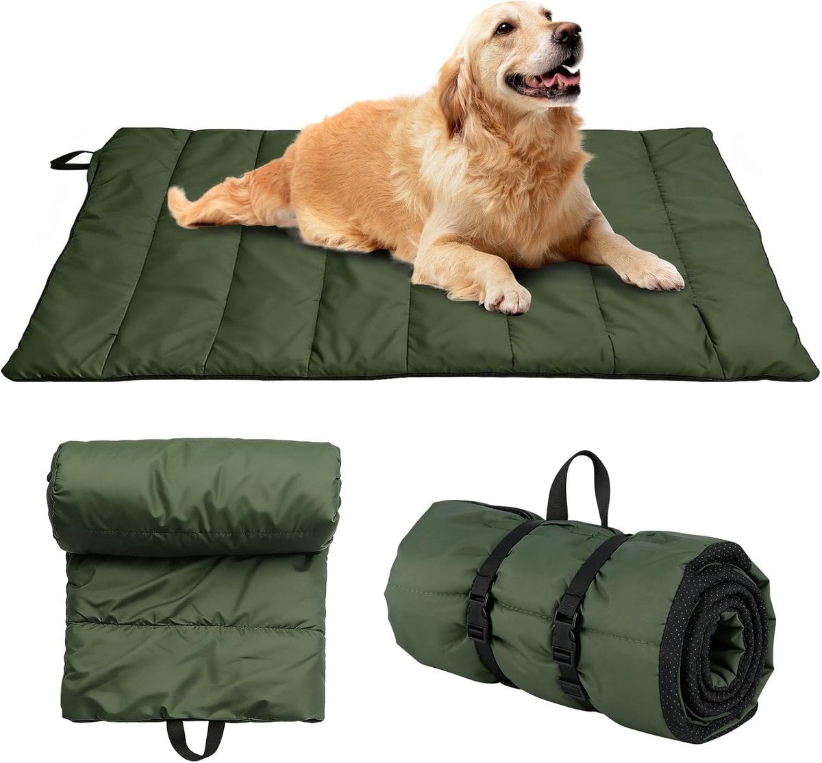 Hondendeken voor onderweg, 110 x 68 cm, hondenmat, wasbaar, waterdicht, hondenkussen, outdoor, reisdeken, hond voor reizen, camping, legergroen