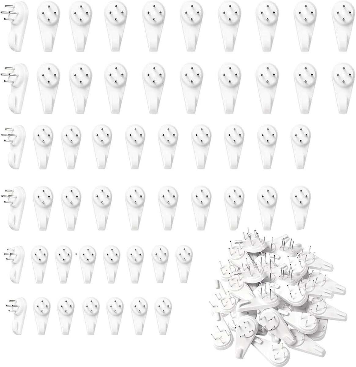 55 stuks spoorloze fotohaken voor harde muren, wandhaken, kunststof fotohaken, gipsplaatmuren, kleine muurfotohaken (3 cm + 4 cm + 5 cm)