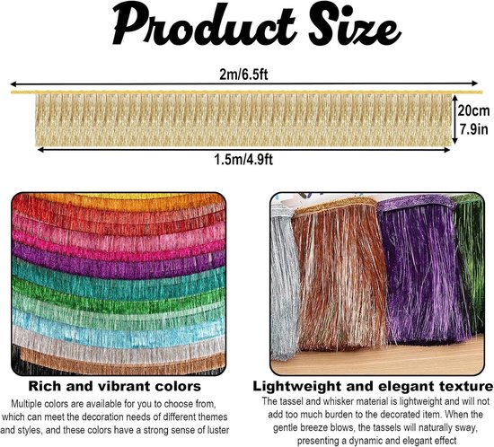 franje slinger,20 cm breed sprankelend klatergoud franje, 2 m lengte muur opknoping metallic folie franje slinger banner, glanzende streamers party achtergrond voor bruiloft verjaardag — afbeelding 4
