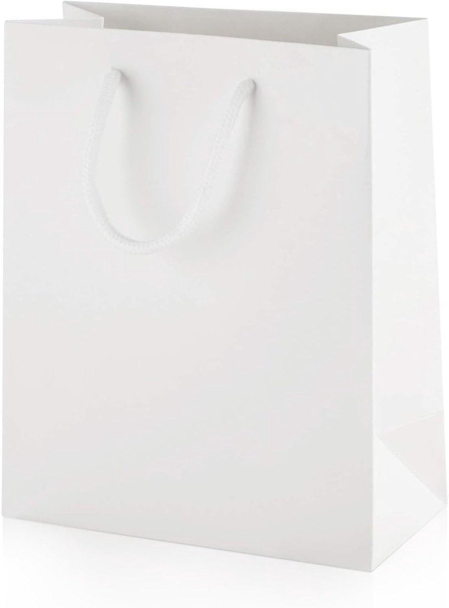 10 Wit Luxe Papieren Cadeauzakjes met Matte Afwerking en Touw Handvatten - Klein 150x80x190mm