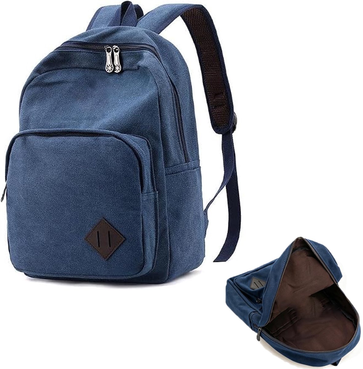 KZQ Vintage canvas studenten rugzak voor dames en heren - Duurzaam dagpak voor reizen - Geschikt voor 15.6 inch laptop - Blauw