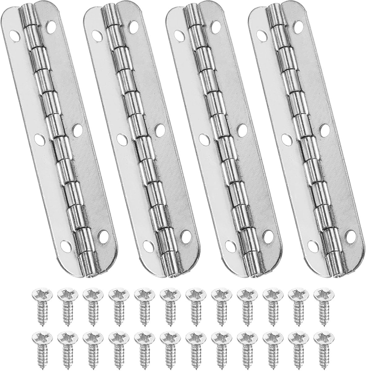 Klein pianoscharnier 6,6 cm x 1,5 cm, 4 stuks mini 90-graden sieradendoos scharnieren met schroef voor sieraden, houten kisten, zilver