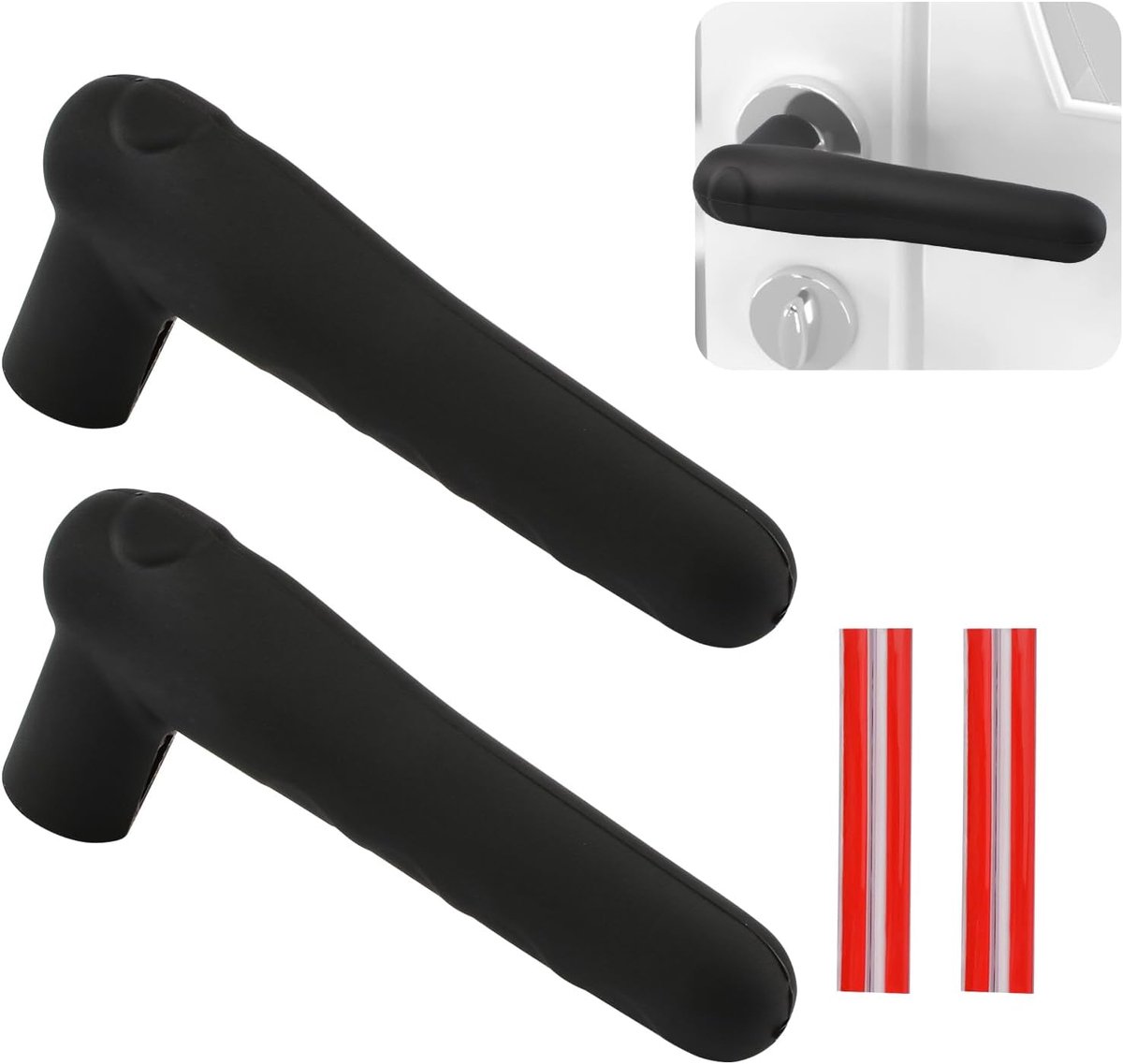 2 stuks zwarte siliconen deurklink, handschoenhoezen, deurknopafdekkingen, anti-slip deurhendelbeschermers met anti-botsing, zelfklevende strip voor platte vierkante
