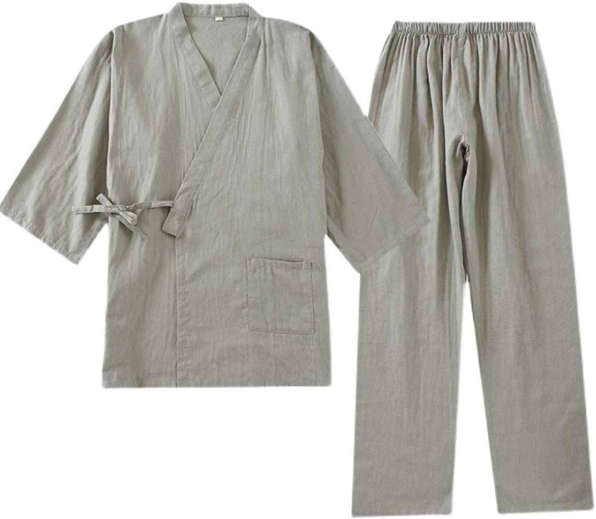 un-brand Heren Japanse Kimono Katoen Hanfu Oude Pyjama Pak Plus Size Taoïstische Kleding Zen Kleding, Kleur: zwart., M