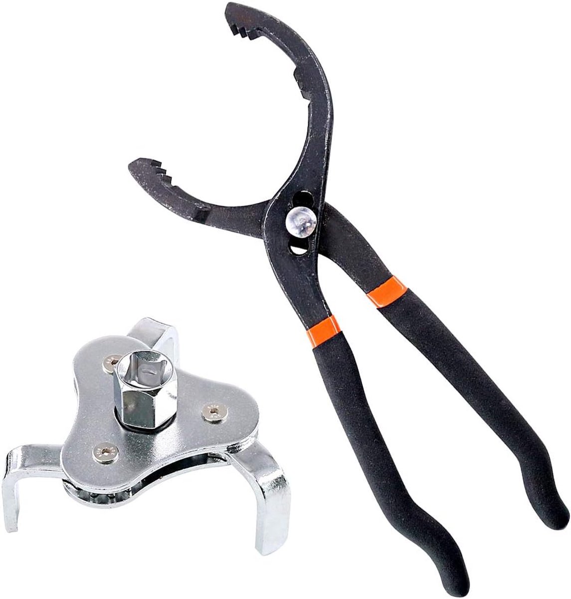 2 stuks 30 cm grote verstelbare oliefiltertang met universele 3 kaak oliefiltersleutel gereedschap voor diameters 5,5 cm (5,5 cm) past op 1 en ½ inch drive verwijderen motorfietsen auto's