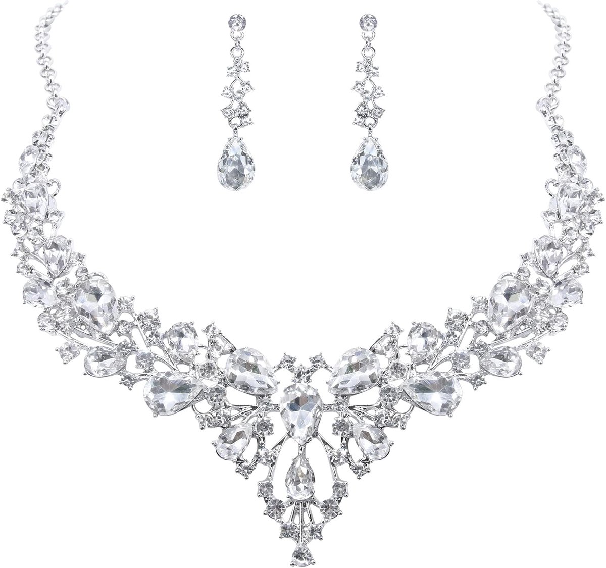 Sieradenset voor dames, bruidssieradenset met hanger en druppelvormige kristallen, kristal