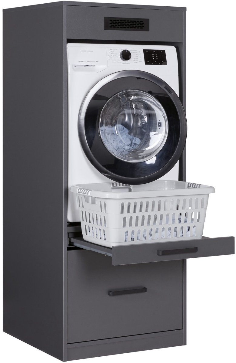 Interlink Lifestyle Studio Flow wasmachinekast met uittrekbaar werkblad - Antraciet - 67 x 68 x 164 cm