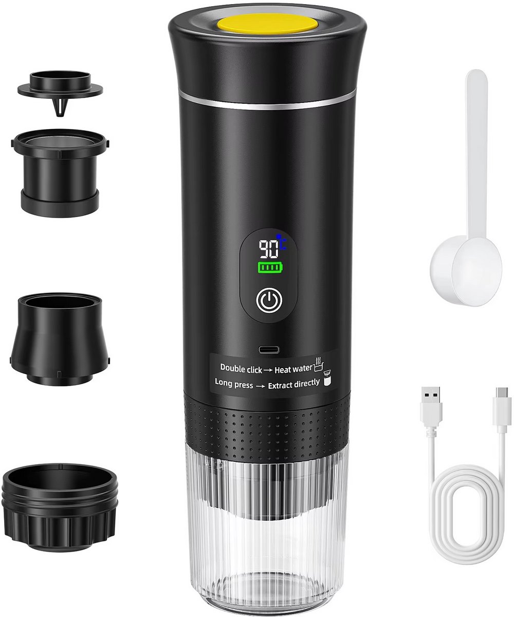 JOYNEXTBUY - Draagbare 3-in-1 Espressomachine - Koffiebeker - Oplaadbaar Koffiezetapparaat voor Capsules en Gemalen Koffie - Zwart