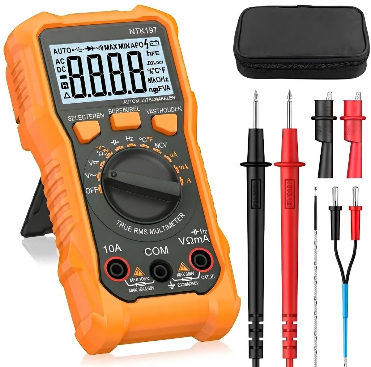 JCP® Multimeter - Multimeter Digitaal - Spanningsmeter - Oranje - 14cm x 7cm x 4cm