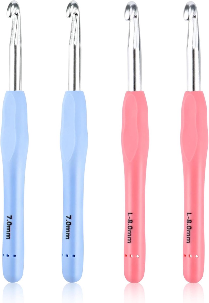 Haaknaalden voor haken en breien, haaknaaldenset 8,0 mm/7,0 mm, zachte handgrepen, grote haaknaalden, haakgereedschap voor garenhandwerk, breibeginners