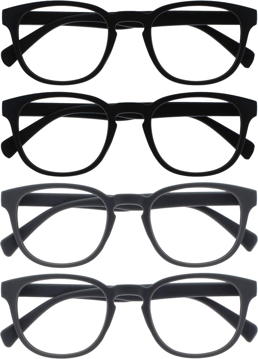 Pop 4 Stuks Retro Ronde Glad Mat Zwart Grijs Mannen Vrouwen Leesbril Scharnieren Met Veer RRRR2-1177 +1,50
