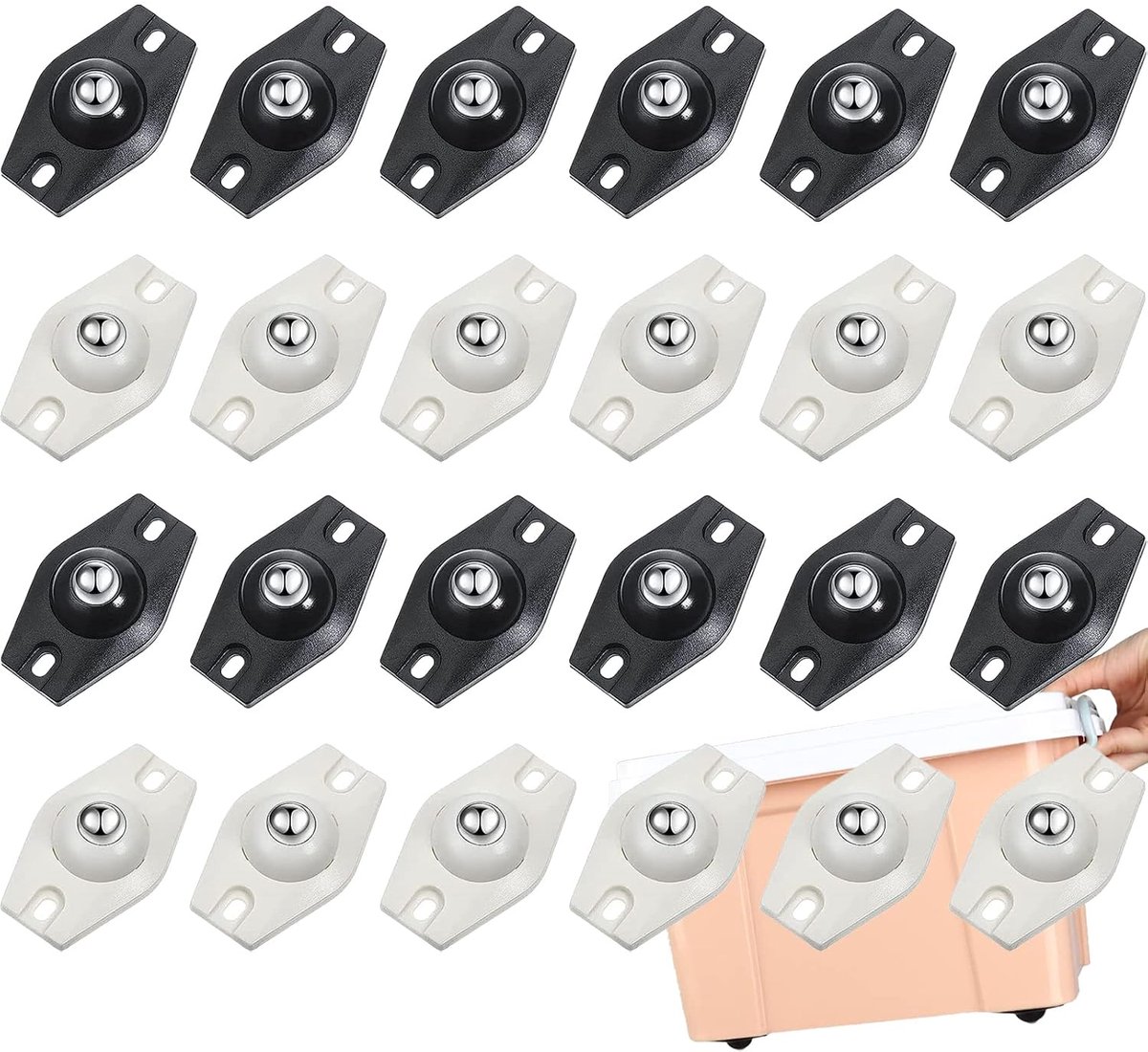24 Stuks Universele Katrolwielen, Zelfklevend Universeel Universele Universele Wielen, 360° Kogellagers, Zelfklevende Zwenkwielen, ABS-Materiaal, Delige Kogelwielen voor Vuilnisbakken, Opbergdozen