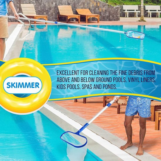 zwembadnet met verstelbare aluminium paal, zwembadreinigingsset, bladvanger, accessoireset voor zwembadreinigingsnetten, professioneel zwembadnet — afbeelding 4