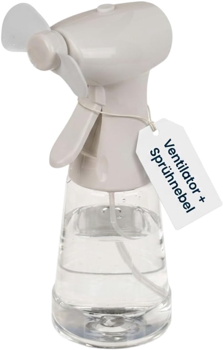 Spuitfles met ventilator, ca. 22 cm, verkrijgbaar in lichtgrijs en donkergrijs, werkt op batterijen, ideaal voor warme zomerdagen, draagbare koeling, spuitventilator voor onderweg (lichtgrijs)