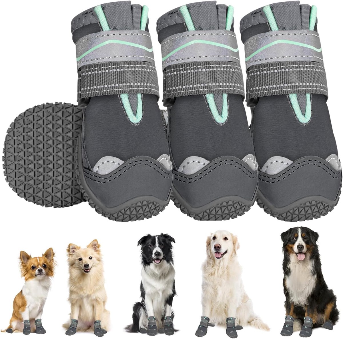 Schoenen, pootbescherming, 4 stuks waterdichte hondenschoenen, voor buiten, met antislipzool, reflecterende klittenbandsluiting, hondenlaarzen voor kleine, middelgrote en grote honden