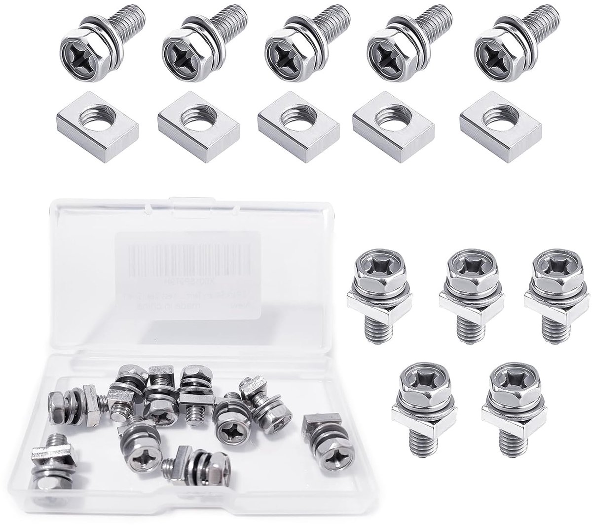 10-pack batterijklem moer en schroef kit, zeshoekige machineschroef voor ATV-voertuig, scooter, motorfiets, quad bike M6 x 14 mm, 304 roestvrij staal (zilver)
