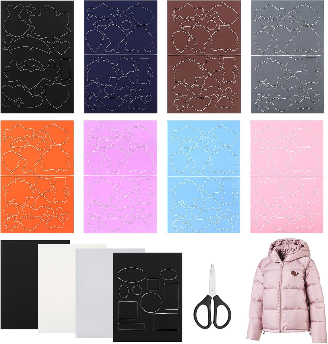12 Leaf Down Jacket Patch Reparatie Kit, Patch Down Jacket Zelfklevend, Down Jacket Reparatie Patches, Patch Zelfklevend Stof met Schaar voor Kleding, Tent, Zak