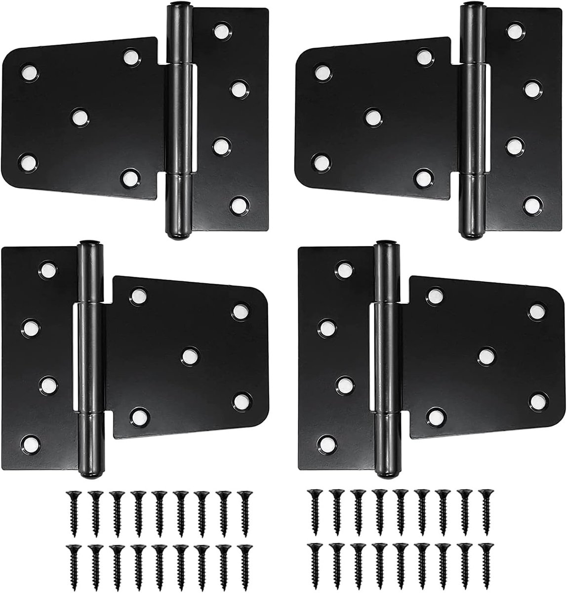 Scharnieren, zware belasting, inklapbaar, tuindeurscharnieren, deurscharnieren, roestvrij staal, voor houten deuren, 13 x 11 cm, deurscharnier, zwart met schroeven, voor houten deur
