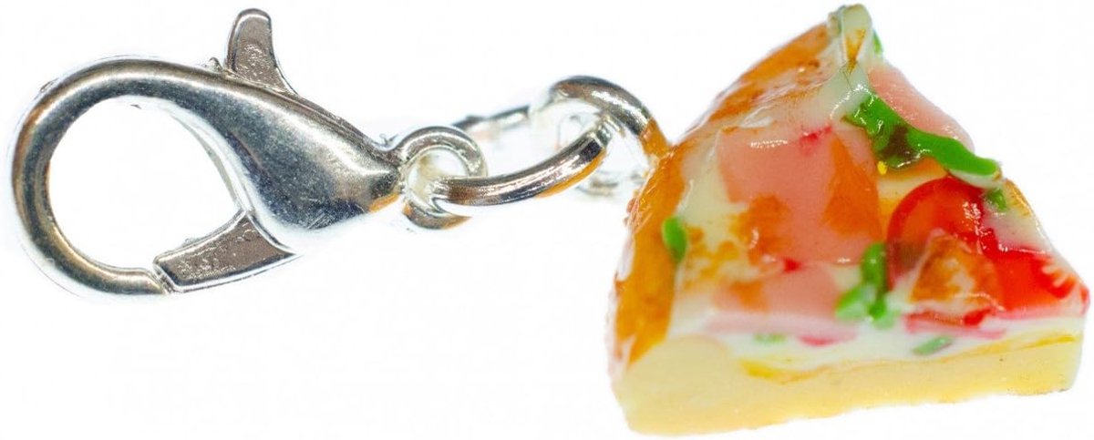 Pizza Charm Zipper Pull eten Pizzastuk stuk - Handgemaakt modesieraad I kettinghanger verzilverd - bedelhanger bedelarmband - hanger voor armband, 12 mm, Metaal, Geen edelsteen