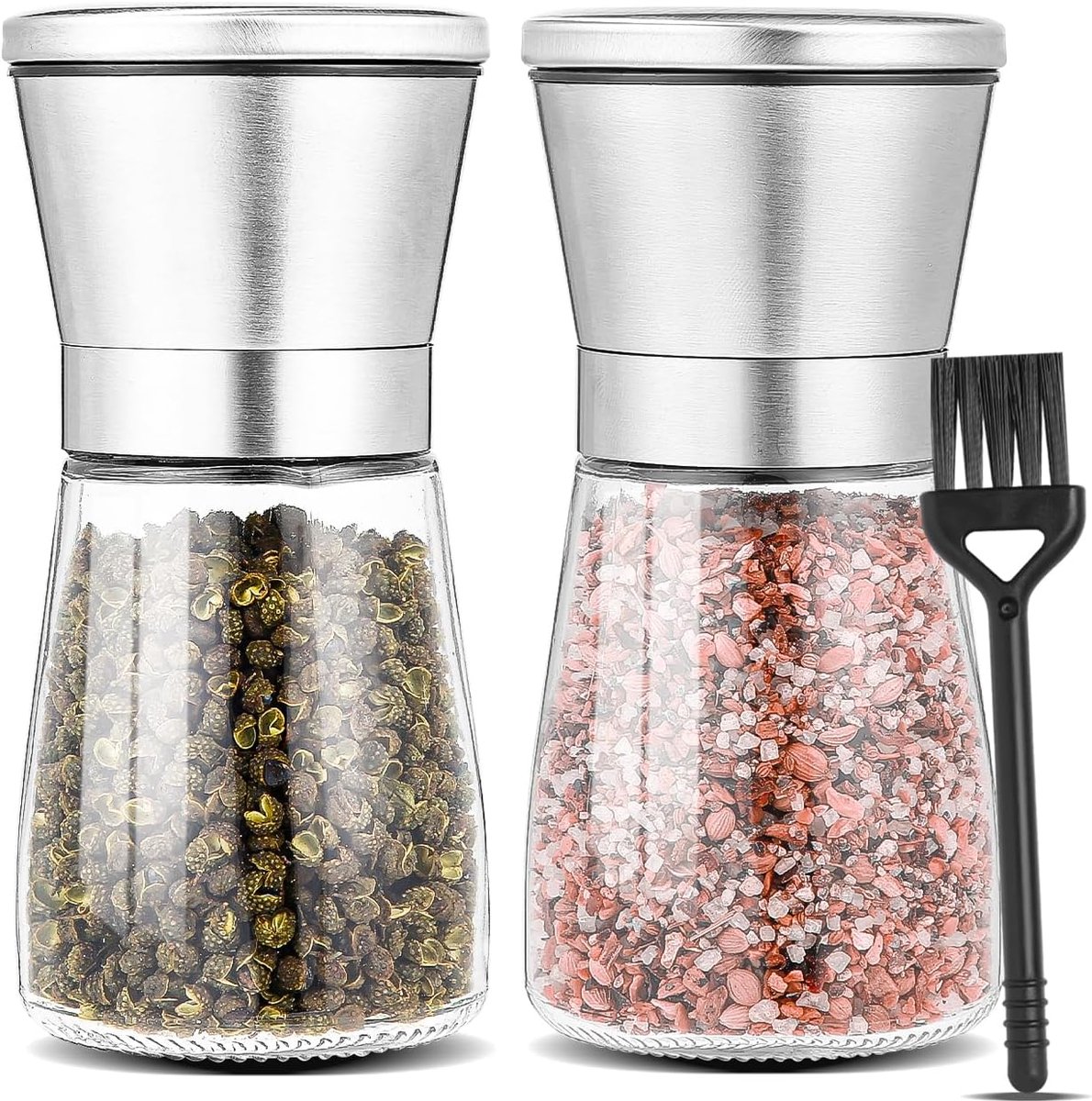 Pepermolenset van 2, kruidenmolen van hoogwaardig roestvrij staal, premium peper- en zoutmolenset - met handmatig verstelbare keramische maalkern, voor peper, zout, specerijen