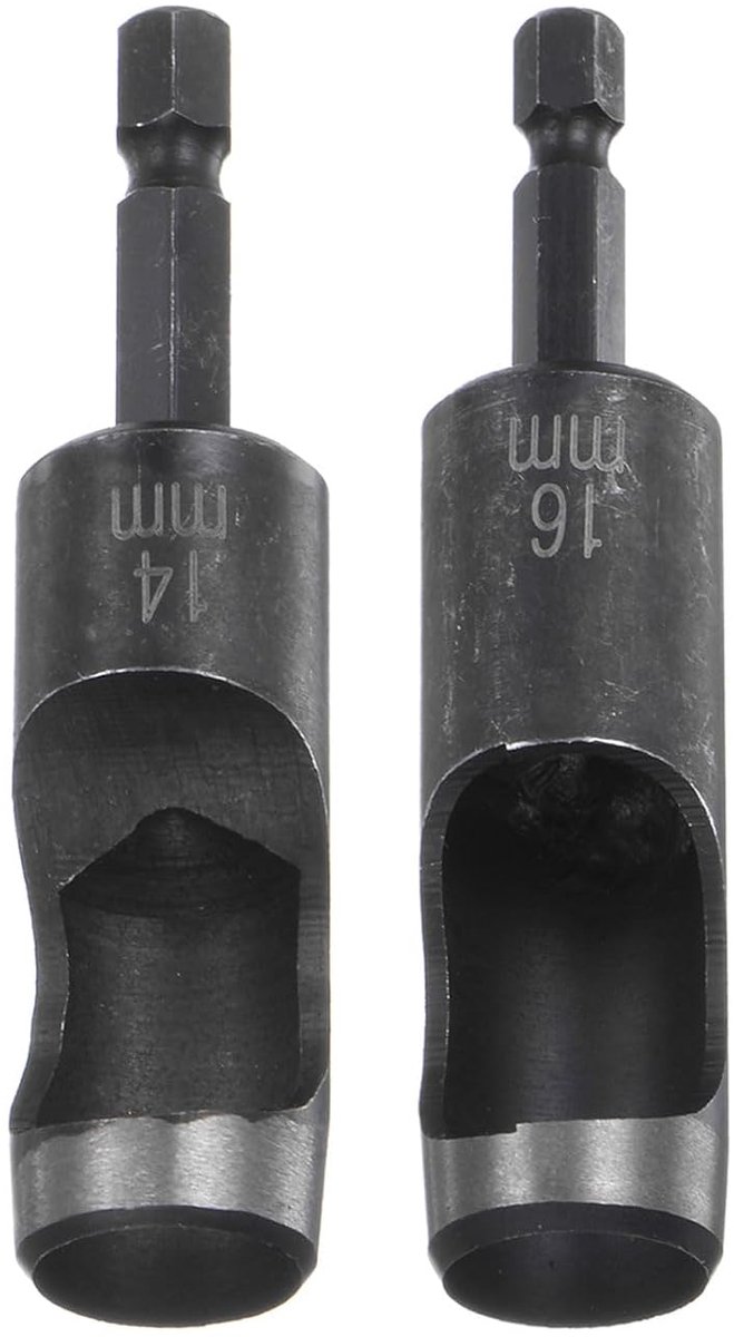 2 stuks 14 mm, 16 mm gatpons van leer, 1/4 inch zeskantschacht voor boren, gatstans voor riem, snijgereedschap voor dikke stoffen, lederverwerking